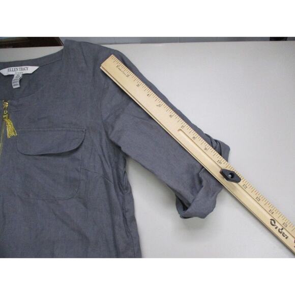 Ellen Tracy Linen Tunic Top Women Small Roll Tab Gold Zipper Tassel Trim Popover - Picture 8 of 16